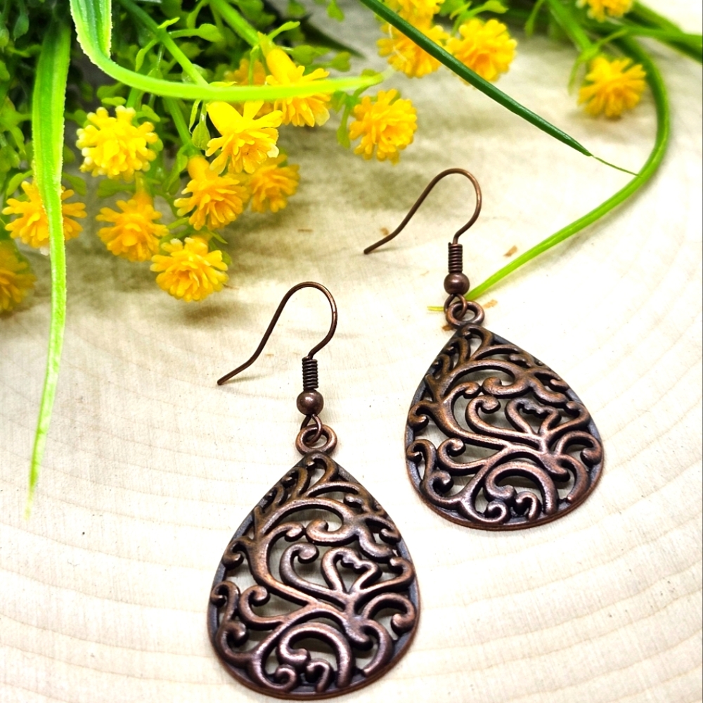 Copper Filigree Teardrop